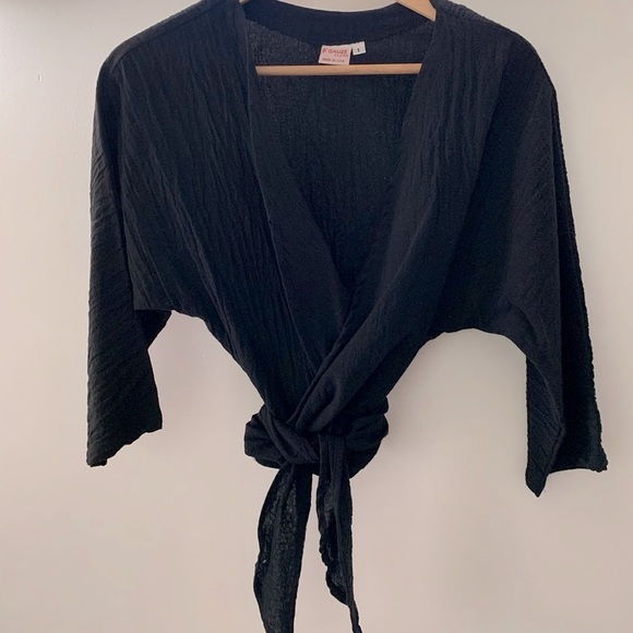 Vintage Black Gauze Wrap Boho Top - Picture 11 of 14
